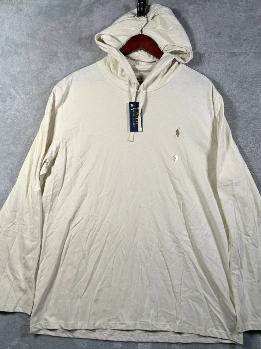 Polo Ralph Lauren Hooded Shirt Mens XXL Cream Hoodie Lightweight Tee $70